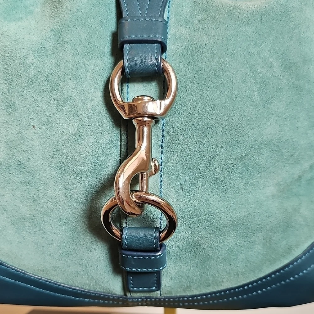 Coach 2006 Hamptons Suede Hobo Bag Teal Blue with Silver Hardware